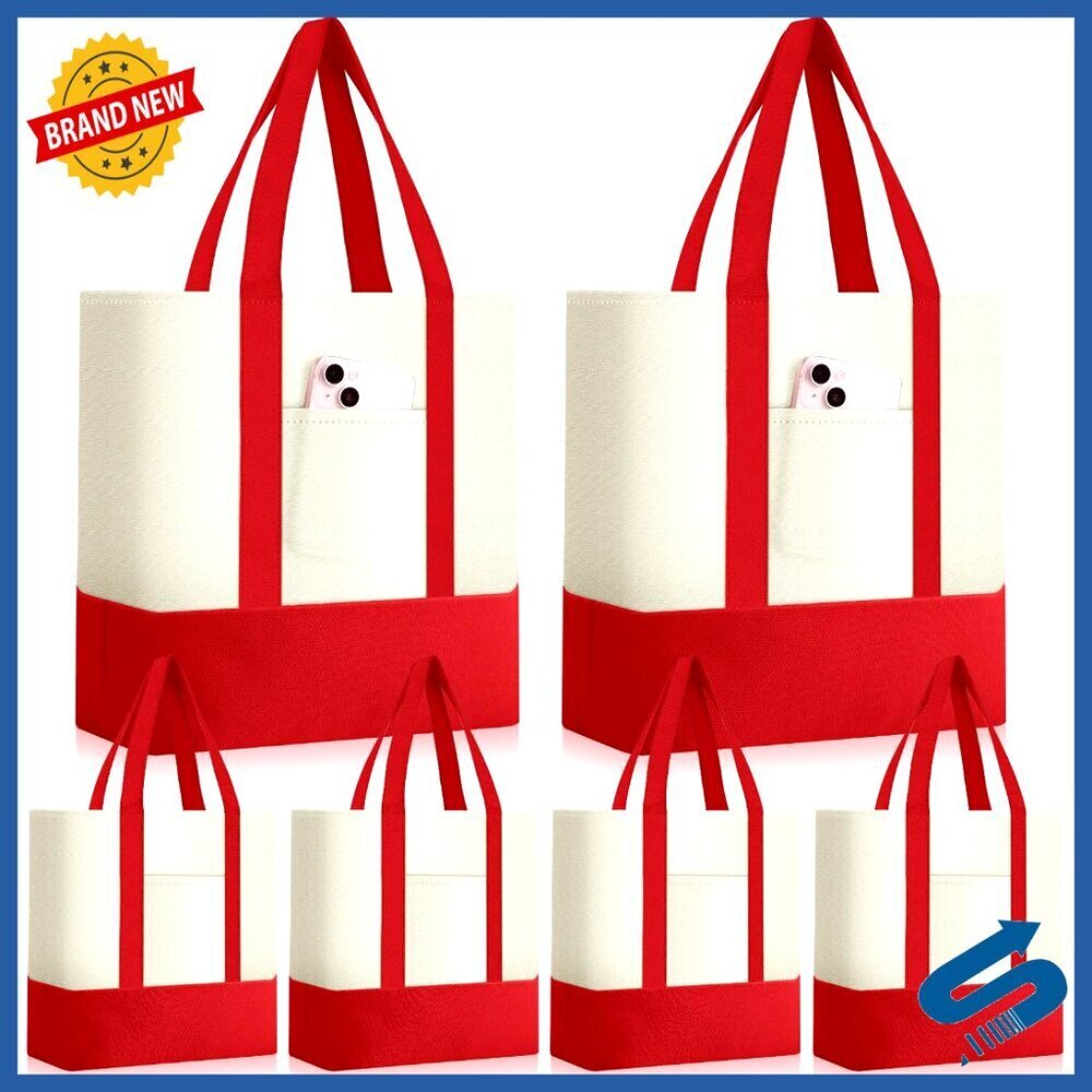 Cotton Canvas Tote Bags Bulk Set with Outer Pocket DIY Craft Reusable